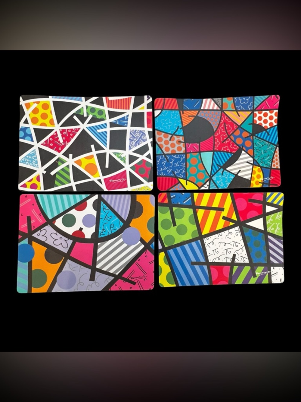 Romero Britto Placemats Set of 4 Abstract Pop Art Colorful Modern Table Mats